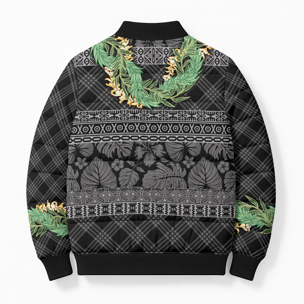 Hawai'i Paniolo Maile Twisted Lei Bomber Puffer Jacket Obsidian Black LT7 - Polynesian Pride