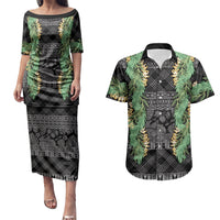 Hawai'i Paniolo Maile Twisted Lei Couples Matching Puletasi and Hawaiian Shirt Obsidian Black LT7 Black - Polynesian Pride