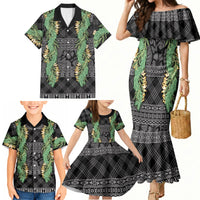 Hawai'i Paniolo Maile Twisted Lei Family Matching Mermaid Dress and Hawaiian Shirt Obsidian Black LT7 - Polynesian Pride