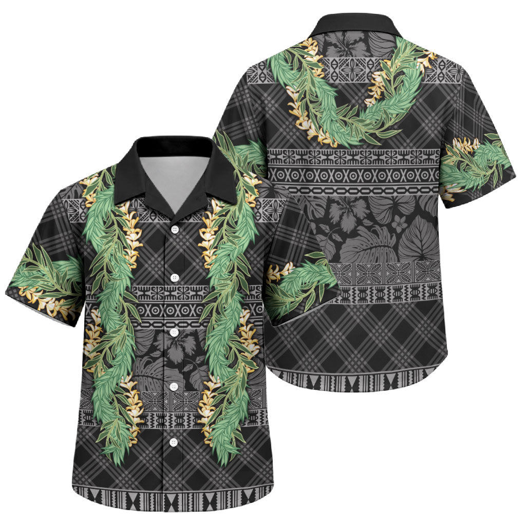 Hawai'i Paniolo Maile Twisted Lei Family Matching Mermaid Dress and Hawaiian Shirt Obsidian Black LT7 Son's Shirt Black - Polynesian Pride