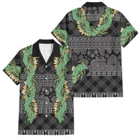 Hawai'i Paniolo Maile Twisted Lei Family Matching Off Shoulder Maxi Dress and Hawaiian Shirt Obsidian Black LT7 Dad's Shirt - Short Sleeve Black - Polynesian Pride