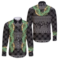 Hawai'i Paniolo Maile Twisted Lei Family Matching Off Shoulder Short Dress and Hawaiian Shirt Obsidian Black LT7 Dad's Shirt - Long Sleeve Black - Polynesian Pride