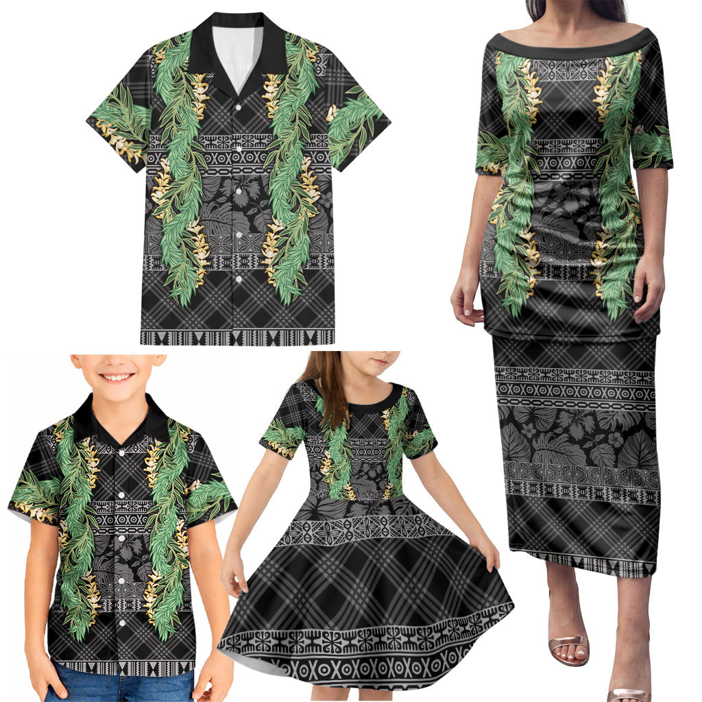 Hawai'i Paniolo Maile Twisted Lei Family Matching Puletasi and Hawaiian Shirt Obsidian Black LT7 - Polynesian Pride
