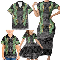 Hawai'i Paniolo Maile Twisted Lei Family Matching Short Sleeve Bodycon Dress and Hawaiian Shirt Obsidian Black LT7 - Polynesian Pride