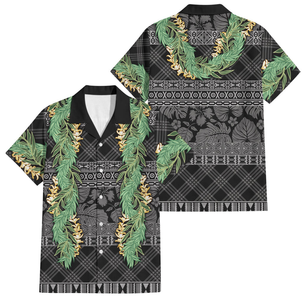 Hawai'i Paniolo Maile Twisted Lei Family Matching Short Sleeve Bodycon Dress and Hawaiian Shirt Obsidian Black LT7 Dad's Shirt - Short Sleeve Black - Polynesian Pride