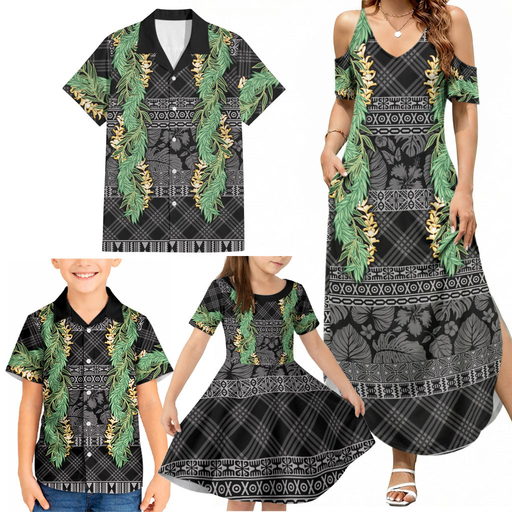 Hawai'i Paniolo Maile Twisted Lei Family Matching Summer Maxi Dress and Hawaiian Shirt Obsidian Black LT7 - Polynesian Pride