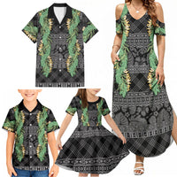 Hawai'i Paniolo Maile Twisted Lei Family Matching Summer Maxi Dress and Hawaiian Shirt Obsidian Black LT7 - Polynesian Pride