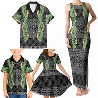 Hawai'i Paniolo Maile Twisted Lei Family Matching Tank Maxi Dress and Hawaiian Shirt Obsidian Black LT7 - Polynesian Pride