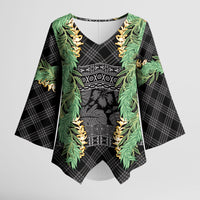 Hawai'i Paniolo Maile Twisted Lei Kimono Sleeve Blouse Obsidian Black LT7 Female Black - Polynesian Pride