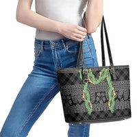 Hawai'i Paniolo Maile Twisted Lei Leather Tote Bag Obsidian Black LT7 - Polynesian Pride