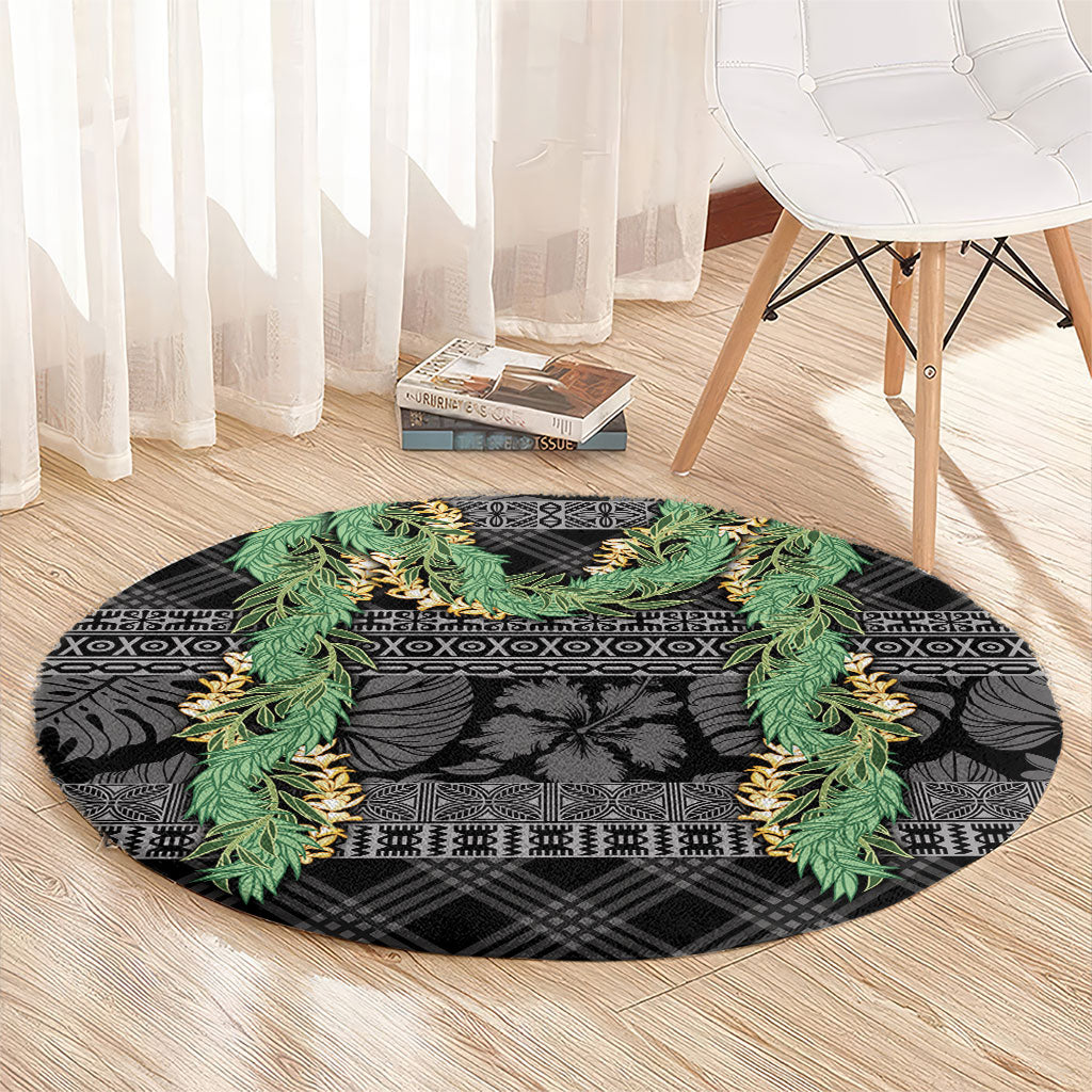 Hawai'i Paniolo Maile Twisted Lei Round Carpet Obsidian Black LT7 - Polynesian Pride