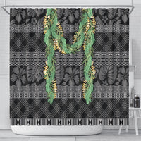 Hawai'i Paniolo Maile Twisted Lei Shower Curtain Obsidian Black LT7 - Polynesian Pride