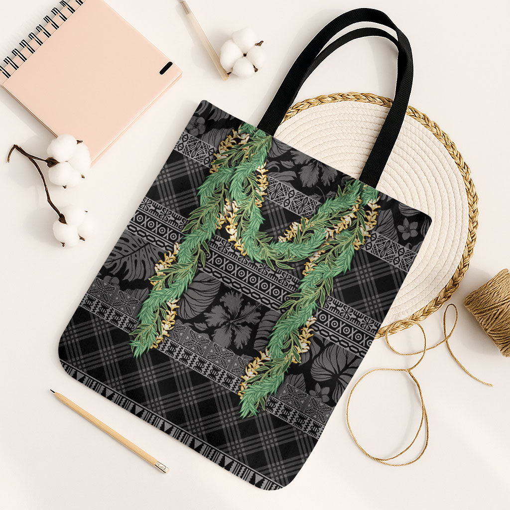 Hawai'i Paniolo Maile Twisted Lei Tote Bag Obsidian Black LT7 Black Strap One Size Black - Polynesian Pride