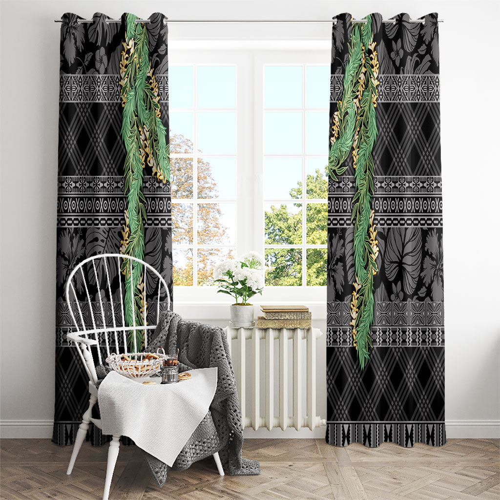 Hawai'i Paniolo Maile Twisted Lei Window Curtain Obsidian Black LT7 - Polynesian Pride