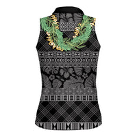 Hawai'i Paniolo Maile Twisted Lei Women Sleeveless Polo Shirt Obsidian Black LT7 - Polynesian Pride