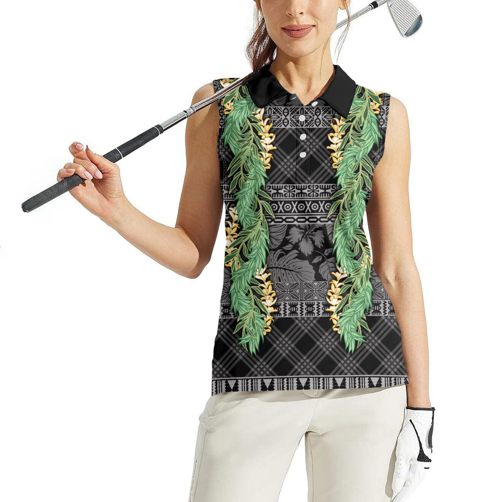 Hawai'i Paniolo Maile Twisted Lei Women Sleeveless Polo Shirt Obsidian Black LT7 - Polynesian Pride