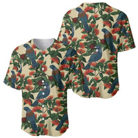 New Zealand Christmas Baseball Jersey Romantic Tui Birds on Pohutukawa - Ivory - Polynesian Pride