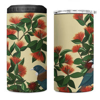 New Zealand Christmas 4 in 1 Can Cooler Tumbler Romantic Tui Birds on Pohutukawa - Ivory LT7 One Size: 16 oz Ivory - Polynesian Pride