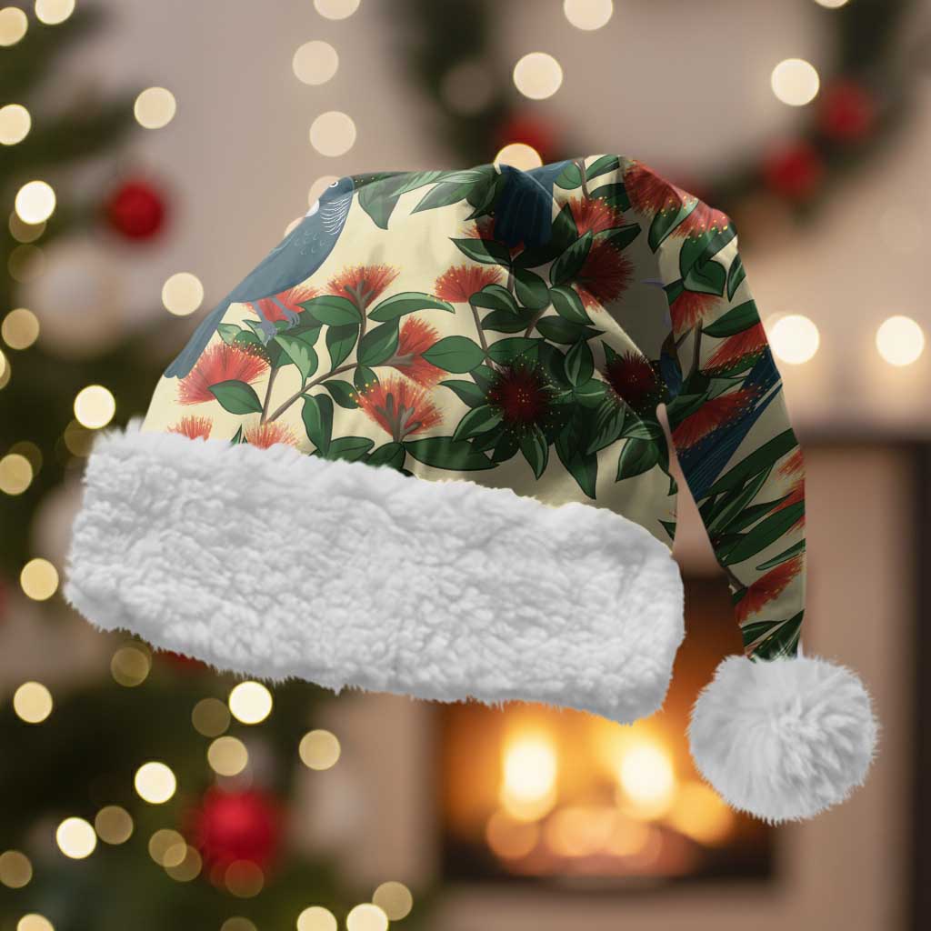 New Zealand Christmas Santa Hat Romantic Tui Birds on Pohutukawa - Ivory - Polynesian Pride