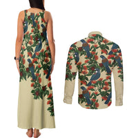 New Zealand Christmas Couples Matching Tank Maxi Dress and Long Sleeve Button Shirt Romantic Tui Birds on Pohutukawa - Ivory LT7 - Polynesian Pride