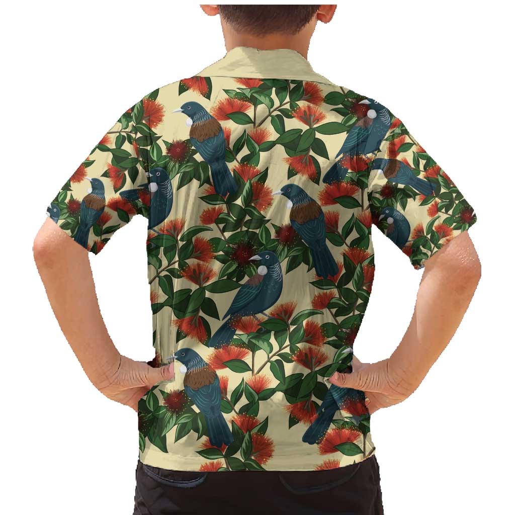New Zealand Christmas Family Matching Mermaid Dress and Hawaiian Shirt Romantic Tui Birds on Pohutukawa - Ivory LT7 - Polynesian Pride