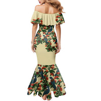 New Zealand Christmas Family Matching Mermaid Dress and Hawaiian Shirt Romantic Tui Birds on Pohutukawa - Ivory LT7 - Polynesian Pride