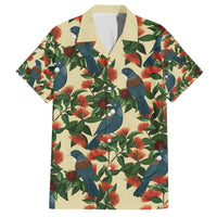New Zealand Christmas Family Matching Off The Shoulder Long Sleeve Dress and Hawaiian Shirt Romantic Tui Birds on Pohutukawa - Ivory LT7 Dad's Shirt - Short Sleeve Ivory - Polynesian Pride