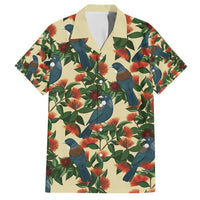 New Zealand Christmas Family Matching Off Shoulder Maxi Dress and Hawaiian Shirt Romantic Tui Birds on Pohutukawa - Ivory LT7 Dad's Shirt - Short Sleeve Ivory - Polynesian Pride