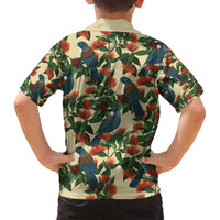 New Zealand Christmas Family Matching Puletasi and Hawaiian Shirt Romantic Tui Birds on Pohutukawa - Ivory LT7 - Polynesian Pride