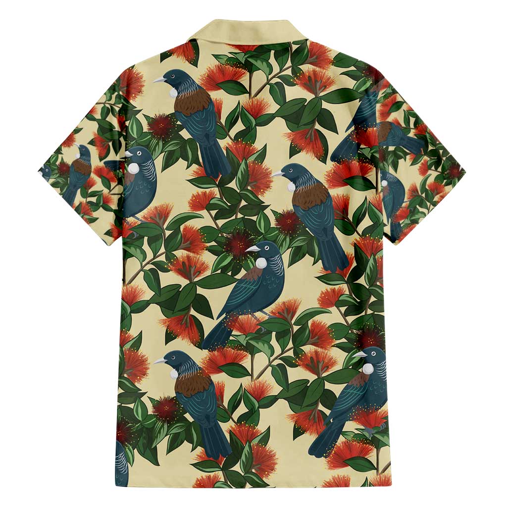 New Zealand Christmas Family Matching Puletasi and Hawaiian Shirt Romantic Tui Birds on Pohutukawa - Ivory LT7 - Polynesian Pride