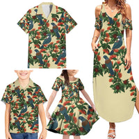 New Zealand Christmas Family Matching Summer Maxi Dress and Hawaiian Shirt Romantic Tui Birds on Pohutukawa - Ivory LT7 - Polynesian Pride