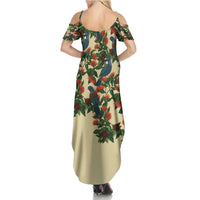 New Zealand Christmas Family Matching Summer Maxi Dress and Hawaiian Shirt Romantic Tui Birds on Pohutukawa - Ivory LT7 - Polynesian Pride
