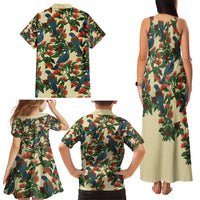 New Zealand Christmas Family Matching Tank Maxi Dress and Hawaiian Shirt Romantic Tui Birds on Pohutukawa - Ivory LT7 - Polynesian Pride