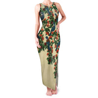 New Zealand Christmas Family Matching Tank Maxi Dress and Hawaiian Shirt Romantic Tui Birds on Pohutukawa - Ivory LT7 Mom's Dress Ivory - Polynesian Pride