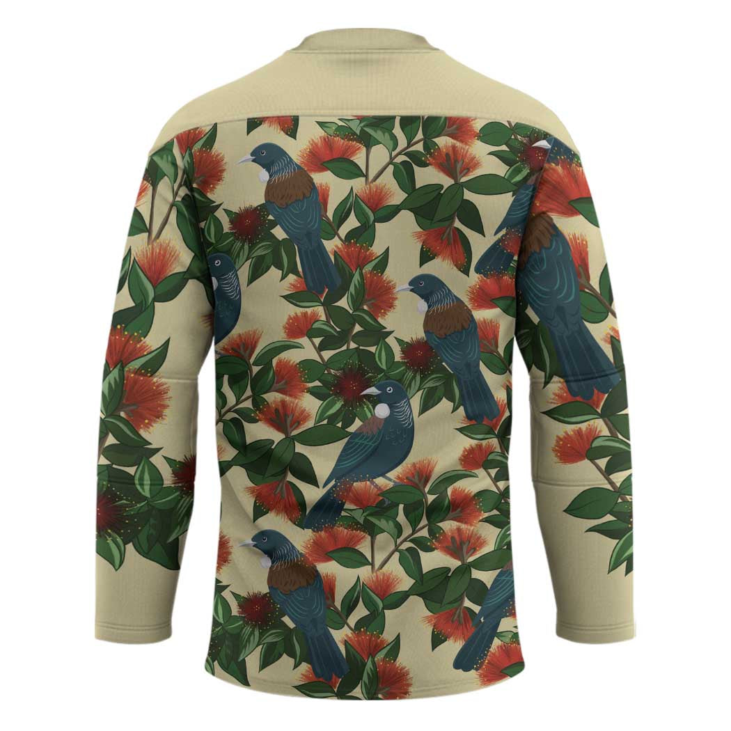 New Zealand Christmas Hockey Jersey Romantic Tui Birds on Pohutukawa - Ivory - Polynesian Pride
