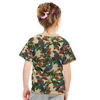 New Zealand Christmas Kid T Shirt Romantic Tui Birds on Pohutukawa - Ivory - Polynesian Pride