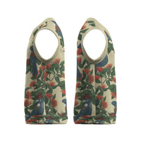 New Zealand Christmas Knitted V-Neck Vest Romantic Tui Birds on Pohutukawa - Ivory - Polynesian Pride