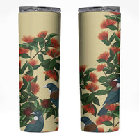 New Zealand Christmas Skinny Tumbler Romantic Tui Birds on Pohutukawa - Ivory LT7 Ivory - Polynesian Pride