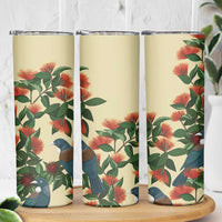 New Zealand Christmas Skinny Tumbler Romantic Tui Birds on Pohutukawa - Ivory LT7 - Polynesian Pride