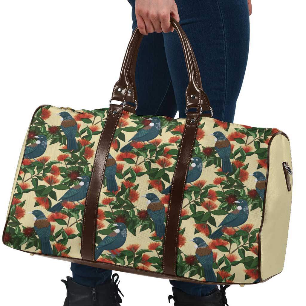New Zealand Christmas Travel Bag Romantic Tui Birds on Pohutukawa - Ivory - Polynesian Pride