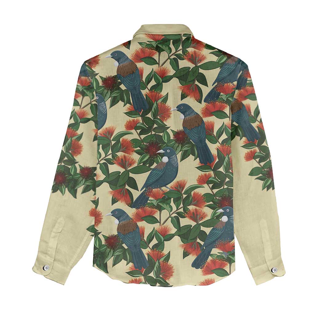 New Zealand Christmas Women Casual Shirt Romantic Tui Birds on Pohutukawa - Ivory LT7 - Polynesian Pride