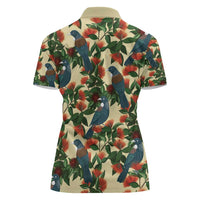 New Zealand Christmas Women Polo Shirt Romantic Tui Birds on Pohutukawa - Ivory LT7 - Polynesian Pride