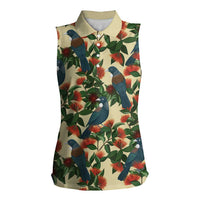 New Zealand Christmas Women Sleeveless Polo Shirt Romantic Tui Birds on Pohutukawa - Ivory LT7 Female Ivory - Polynesian Pride