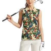 New Zealand Christmas Women Sleeveless Polo Shirt Romantic Tui Birds on Pohutukawa - Ivory LT7 - Polynesian Pride