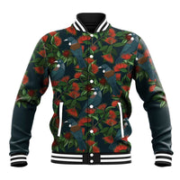 New Zealand Christmas Baseball Jacket Romantic Tui Birds on Pohutukawa - Cobalt LT7 Unisex Cobalt - Polynesian Pride