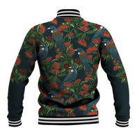 New Zealand Christmas Baseball Jacket Romantic Tui Birds on Pohutukawa - Cobalt LT7 - Polynesian Pride