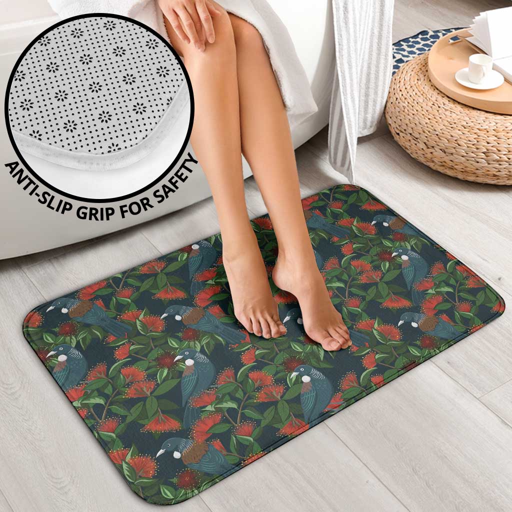 New Zealand Christmas Bathroom Set Romantic Tui Birds on Pohutukawa - Cobalt - Polynesian Pride