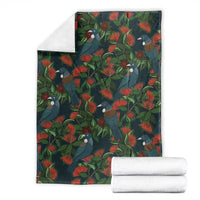 New Zealand Christmas Blanket Romantic Tui Birds on Pohutukawa - Cobalt - Polynesian Pride