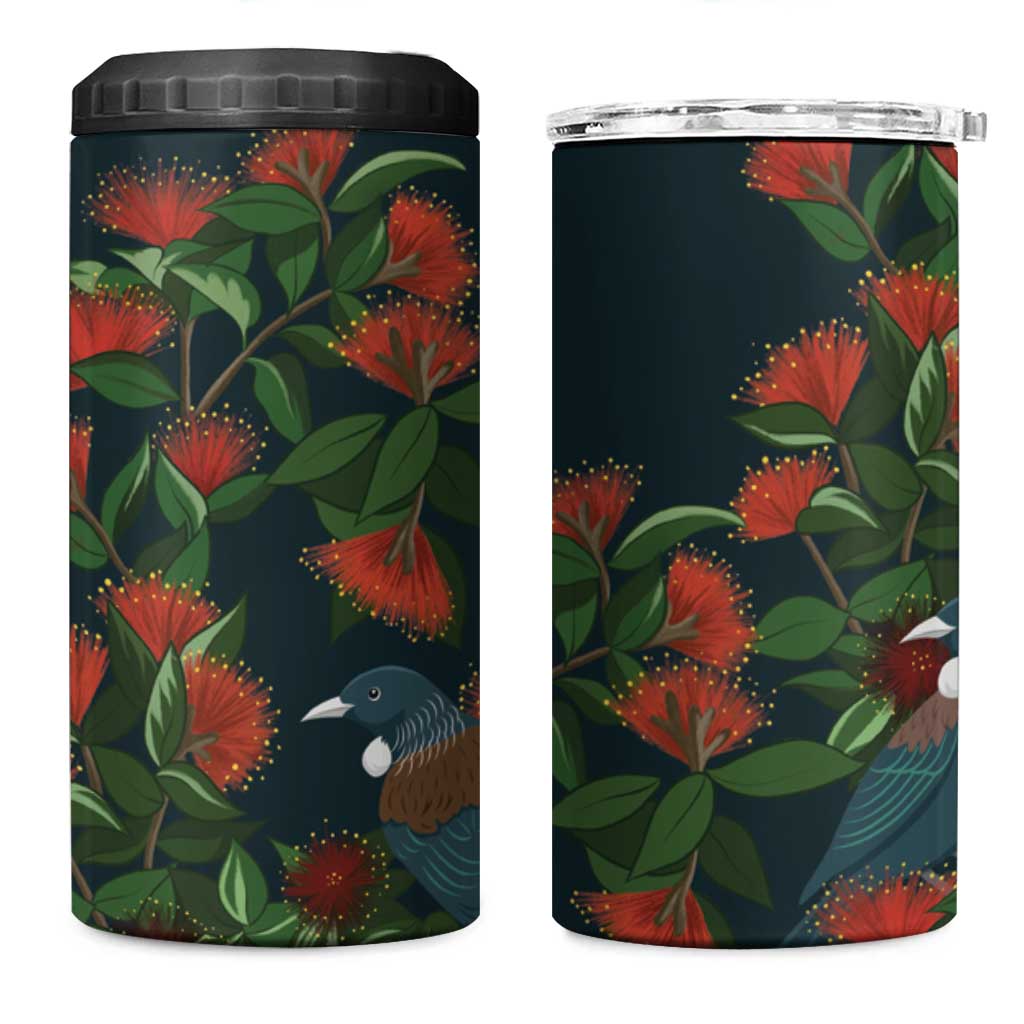 New Zealand Christmas 4 in 1 Can Cooler Tumbler Romantic Tui Birds on Pohutukawa - Cobalt LT7 One Size: 16 oz Cobalt - Polynesian Pride