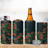 New Zealand Christmas 4 in 1 Can Cooler Tumbler Romantic Tui Birds on Pohutukawa - Cobalt LT7 - Polynesian Pride